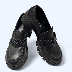 Madden Girl Black Chain Loafers 7M Chunky Lug Sole Platform Academia Goth Y2K